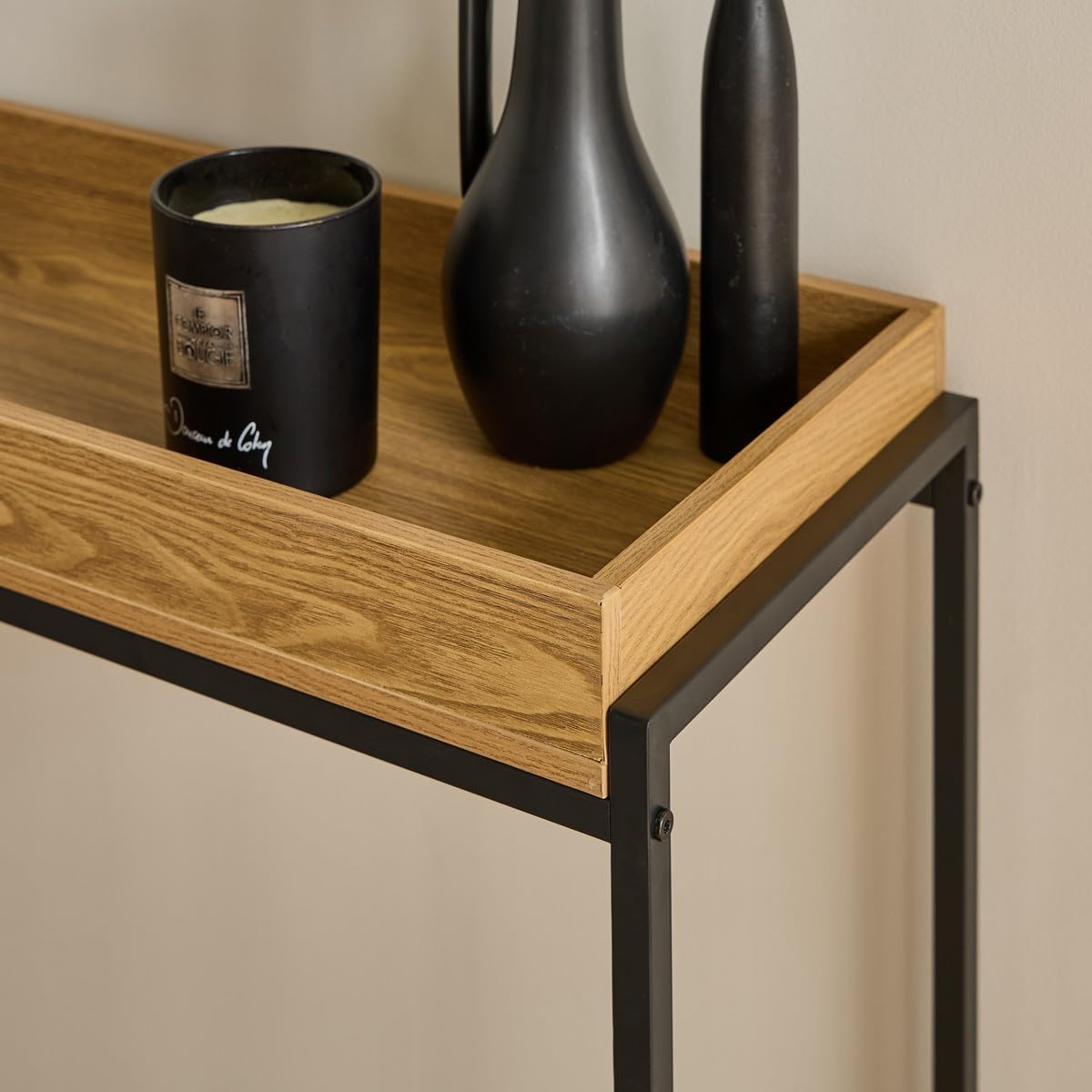 Calicosy – Console d'ingresso Jessie con vassoio a bordo e gambe in metallo nero – elegante design industriale – lunghezza 100 cm – mobile portaoggetti e decorazione