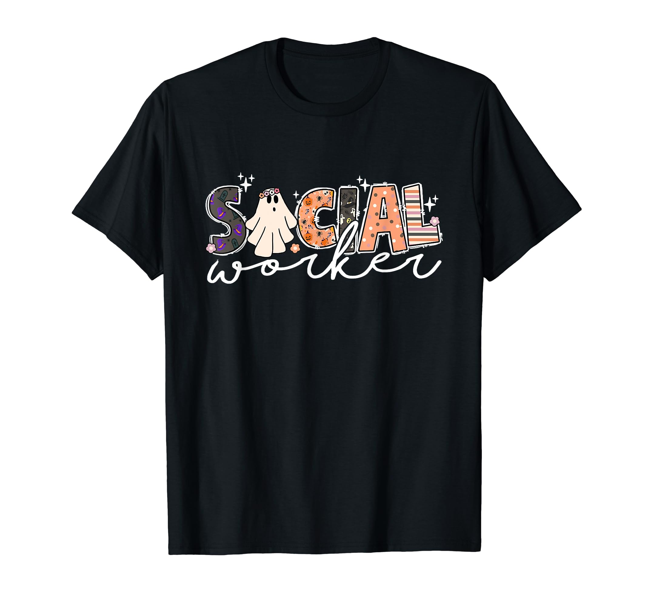 Social Worker Halloween School Social Work Retro Ghost Funny T-Shirt