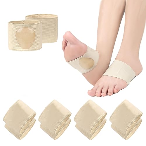 Baygoty Paquete de 8 fundas de compresión para aliviar la fascitis plantar, soporte de arco de pie, con almohadillas de gel, alivio del dolor de