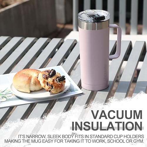 Miniatura 3 de Life's Easy Taza de acero inoxidable de 20 onzas con asa, vaso de viaje aislado de doble pared con tapa abatible, vaso a prueba de fugas, vaso