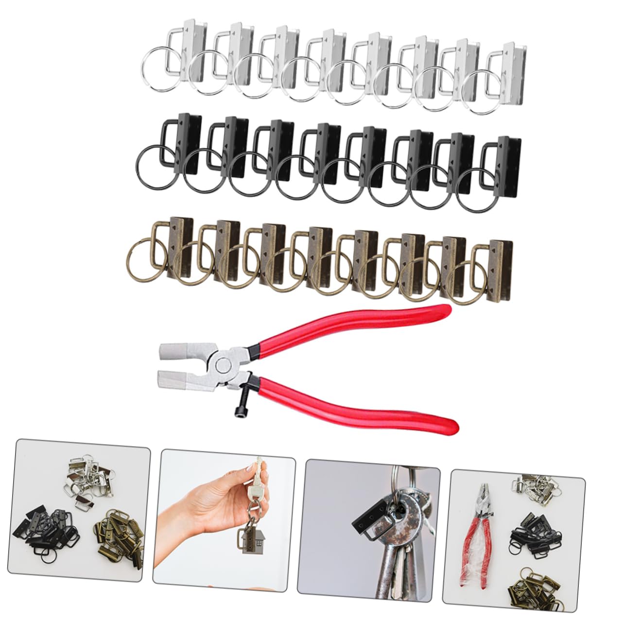 NUOBESTY Set da 30 Anelli Portachiavi in Metallo 32mm con Pinza Crimpatrice in Ferro per Fai da Te e Accessori Artigianali per Decorare Borse e Segnalibri