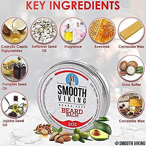 Smooth Viking Beard Balm For Men - Strong Hold Beard Styling Balm With Essential Oils & Beeswax - Beard Care Formula To Boost Healthy Beard & Mustache Growth, 2Oz #TOP1