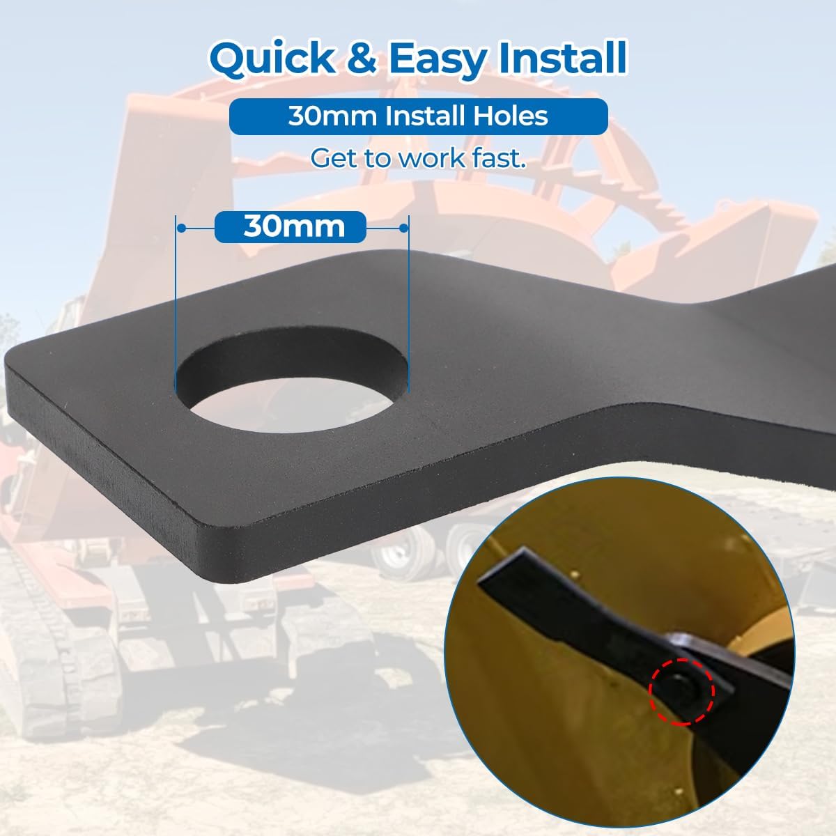 for AGT-RC72 EXRC54 Skid Steer Brush Cutter Blades, 2PCS 8mm Thick 60Si2Mn Spring Steel Replacement Cutting Blades, 30mm Bore Hole