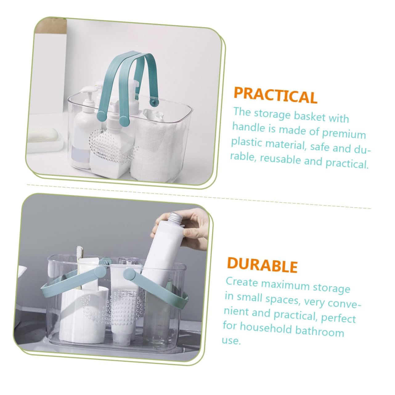 Cesta de Ducha de Plástico Transparente con Asa y Gran Capacidad | Organizador Portátil para Baño y Dormitorio, Apta para Gel y Juguetes, Uso Doméstico Reutilizable