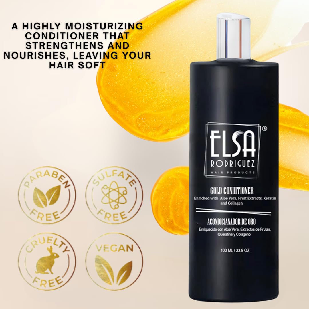 Gold Conditioner, Cream Rinse Hair Conditioner for Women, Men with Curly and Straight, Enriched with Aloe Vera, Fruit Extract, Keratin, and Collagen, Free Paraben and Sulfate 33.8 Oz