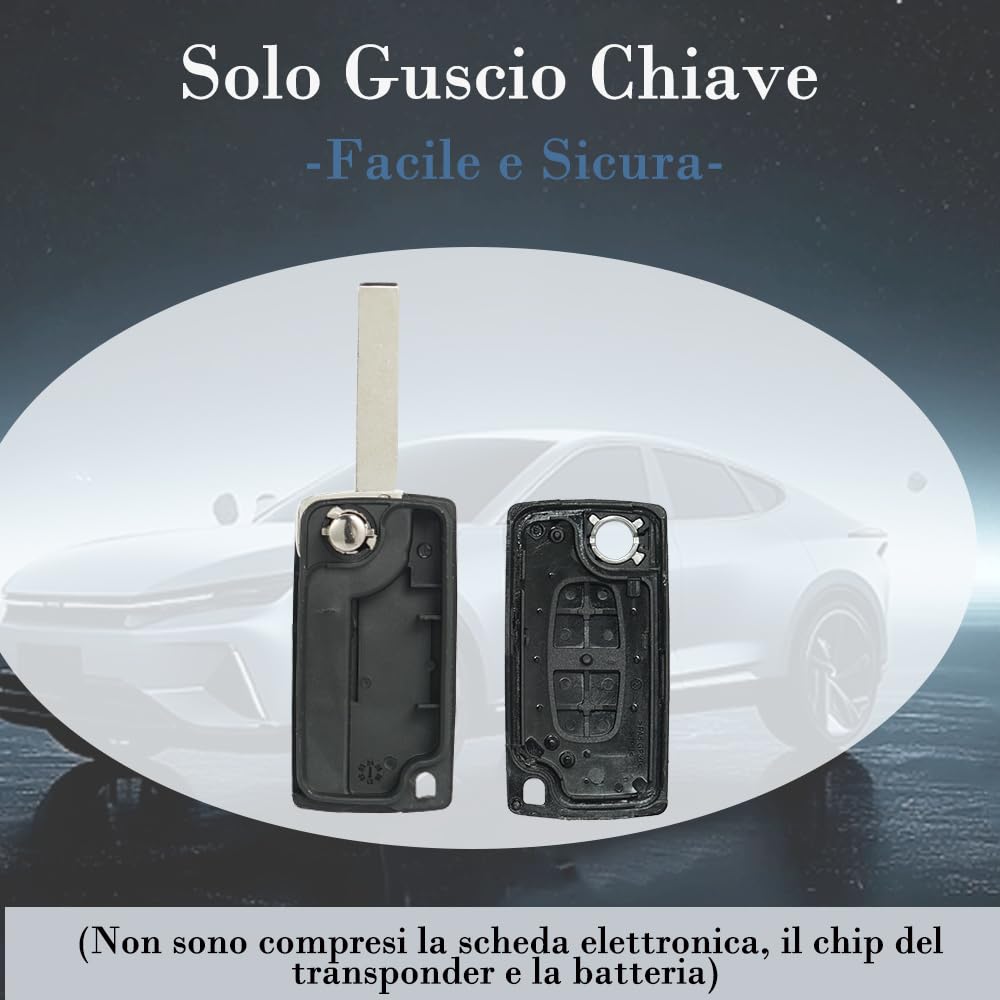 SUPALAND Guscio Chiave di Ricambio CE0523 HU83 2 Tasti Per Telecomando Auto Compatibile con Peugeot 207 307 308 407 408 3008 5008 Citroen C2 C3 C4 C5 C6 C8