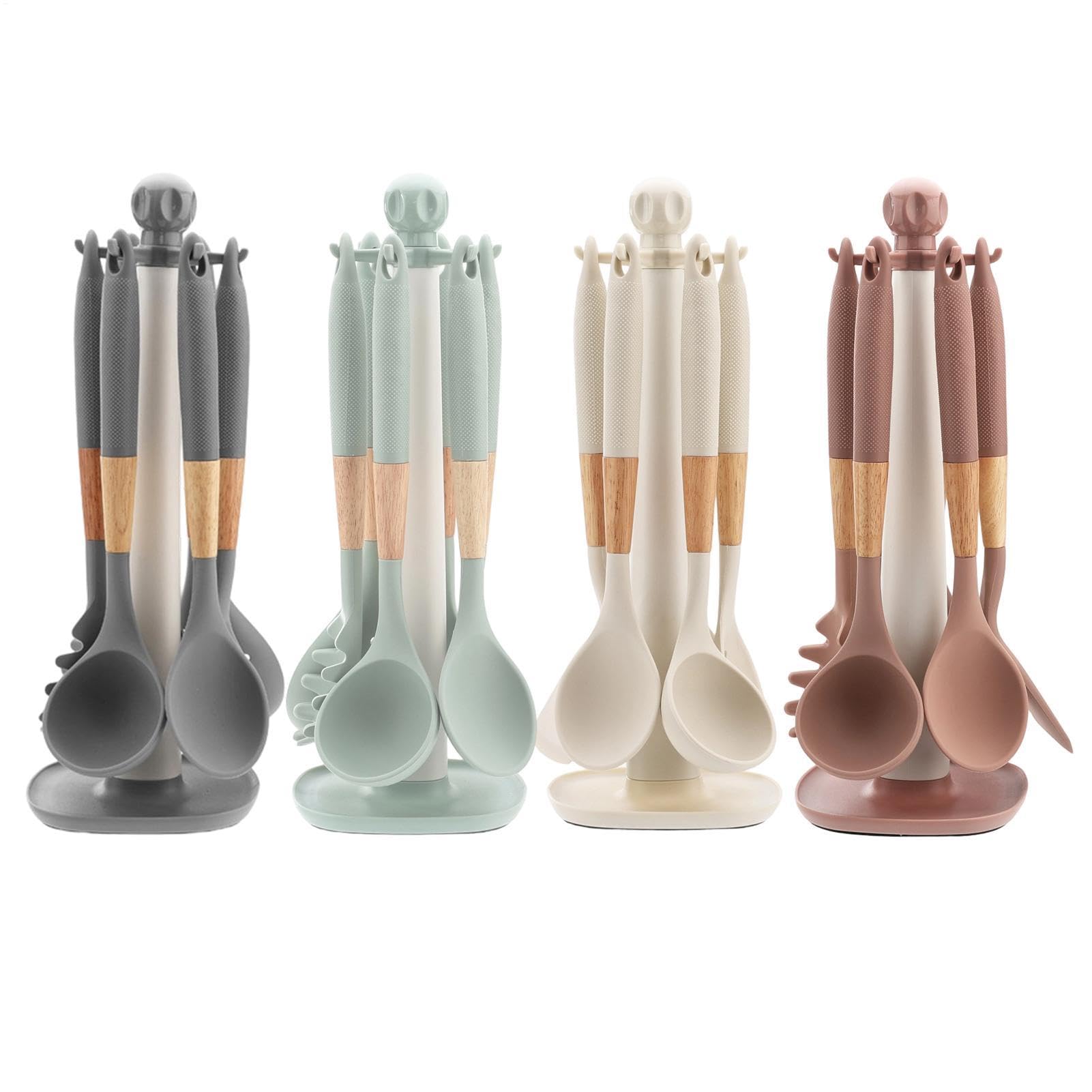 Utensilios de Cocina de Silicona Set de 7 Piezas con Mango Largo, | Fáciles de para Cocinar para Hogar, Apartamento, Restaurante, Camping, Cocinar,