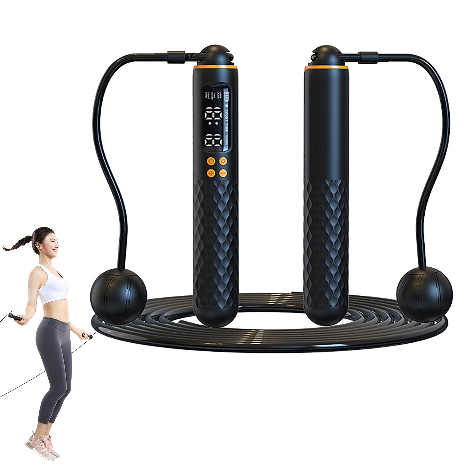 Cuerda de saltar inteligente con contador, cuerda de fitness pesada con pantalla LCD, cable de acero ajustable para entrenamiento en interiores y exteriores, dispositivo de entrenamiento de