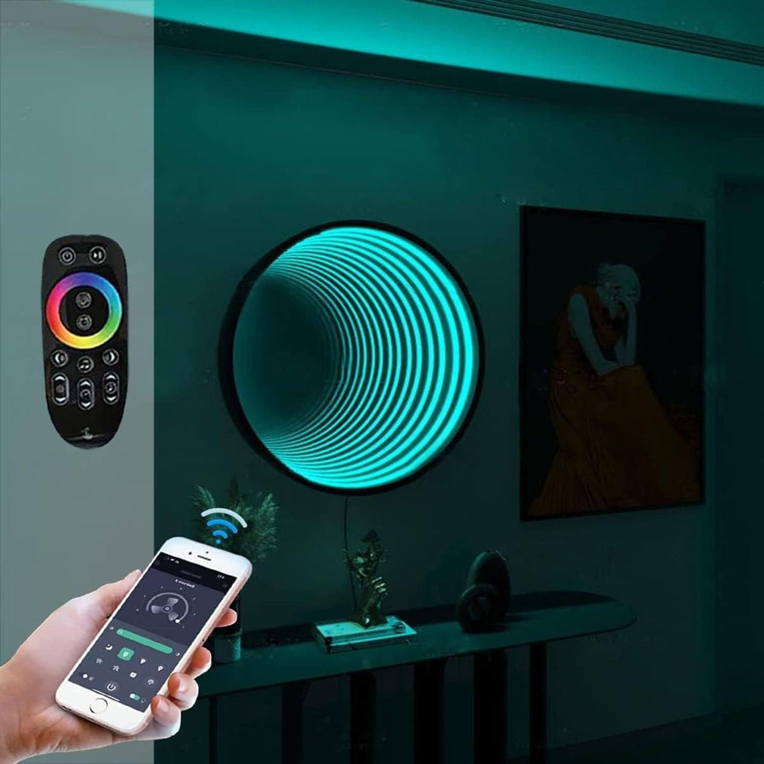 RGB Infinity lustrzana lampa ścienna LED, efekt tunelu 3D z pilotem zdalnego sterowania, wielokolorowa dekoracja do pokoju gier, baru, KTV, na imprezę domową, 5 geometrycznych kształtów, 30 cm