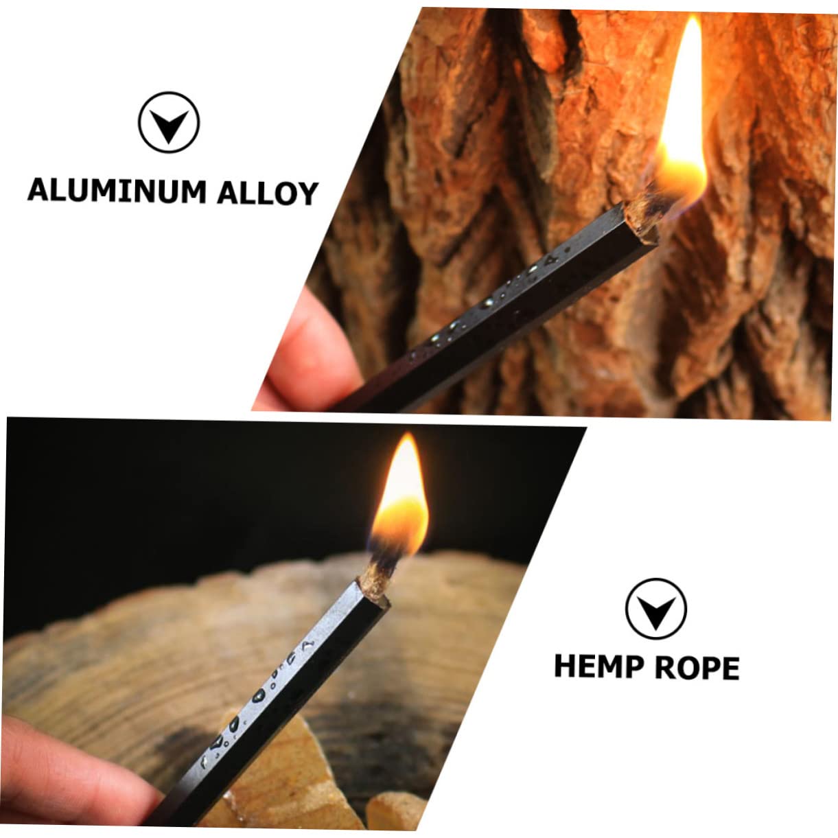 Abaodam 3 Sätze Anzündholz Beginnend Wachs Docht Feuerstarter Outdoor-dochtseil Feuerstartstock Im Freien Docht Aus Hanfseil Kabel Aluminiumlegierung Black 6 Stück * 3