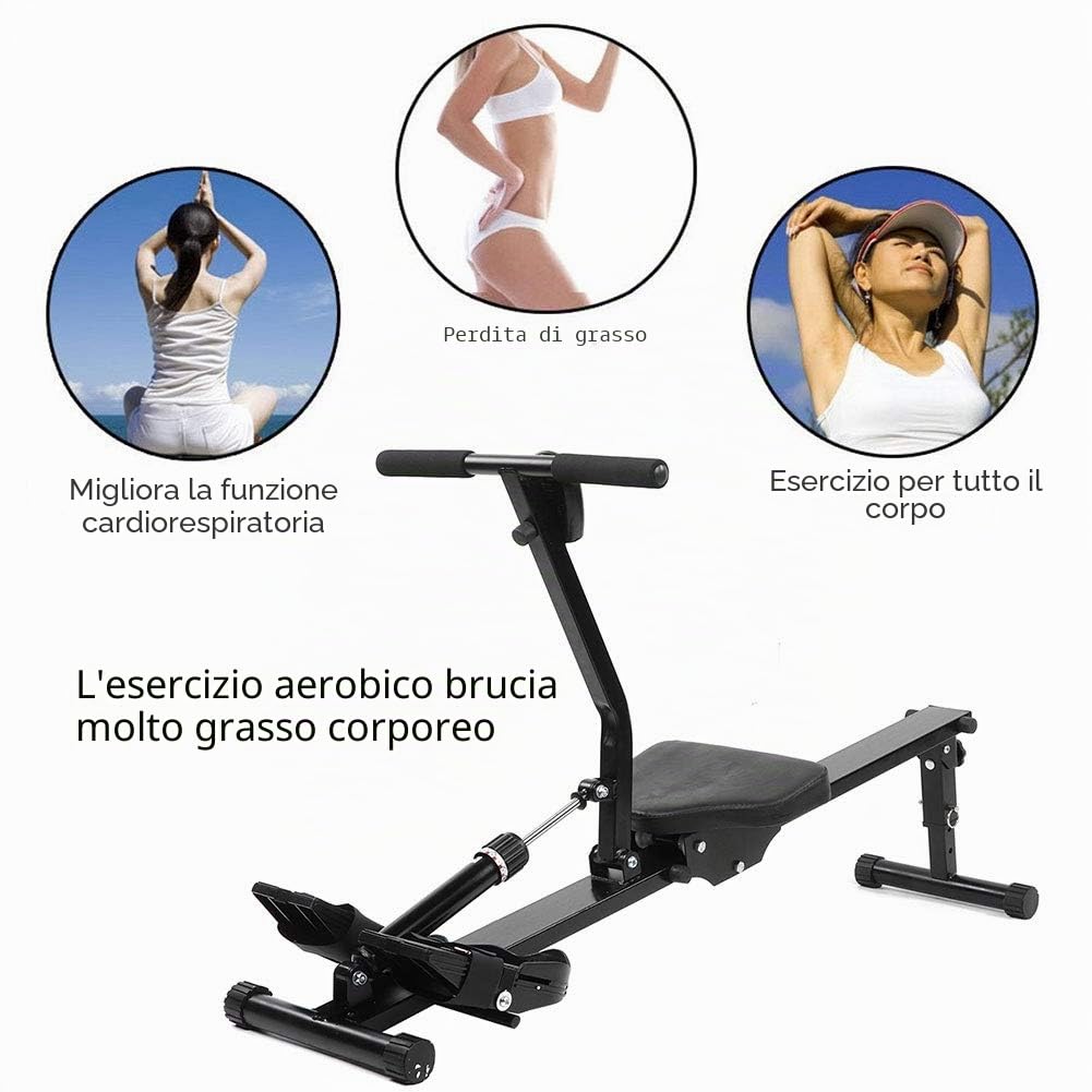 Dioche vogatore casa pieghevole con tracolla pedale regolabile, resistenza pistone, display LCD, nero, portata fino a 120 kg