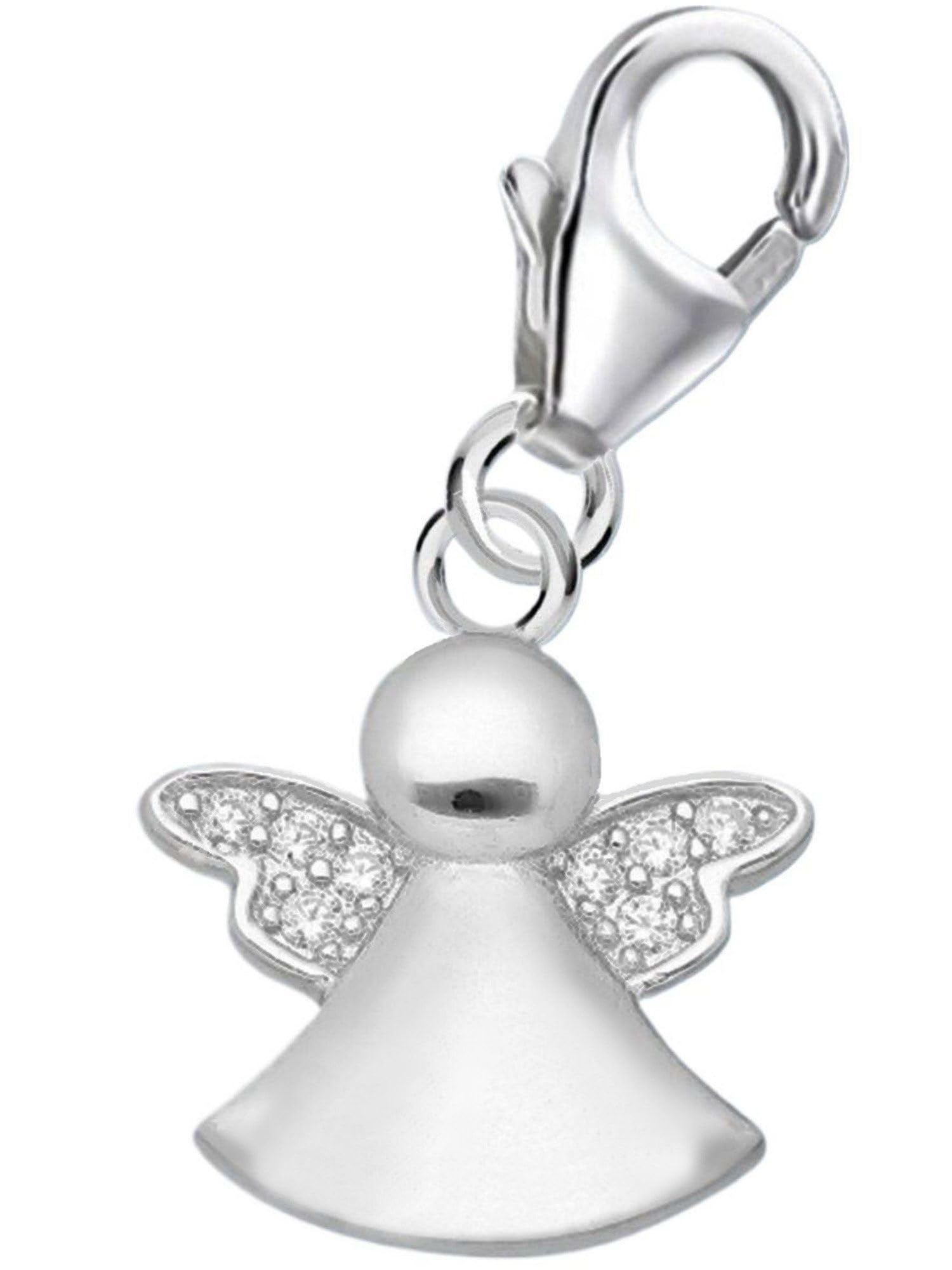 Goldene Hufeisen Ciondolo a forma di angelo in argento 925 con zirconi e moschettone con angelo custode, piccolo, 23 x 12 mm, Zirconia cubica Argento sterling, Zirconia cubica Zirconia cubica