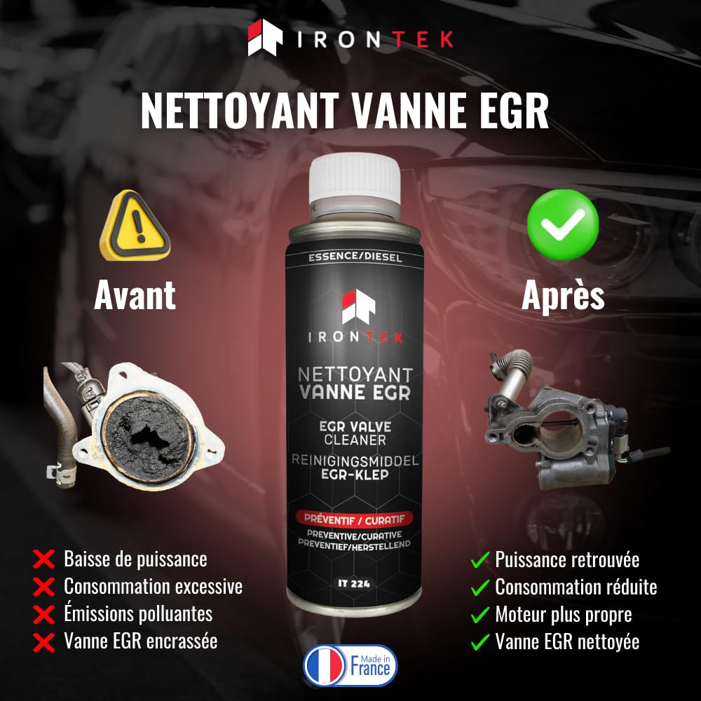 Nettoyant Vanne EGR Diesel et Essence sans Démontage 300ml - IRONTEK | IT224 | Élimine Dépôts Calamine Système EGR Complet | Qualité Pro