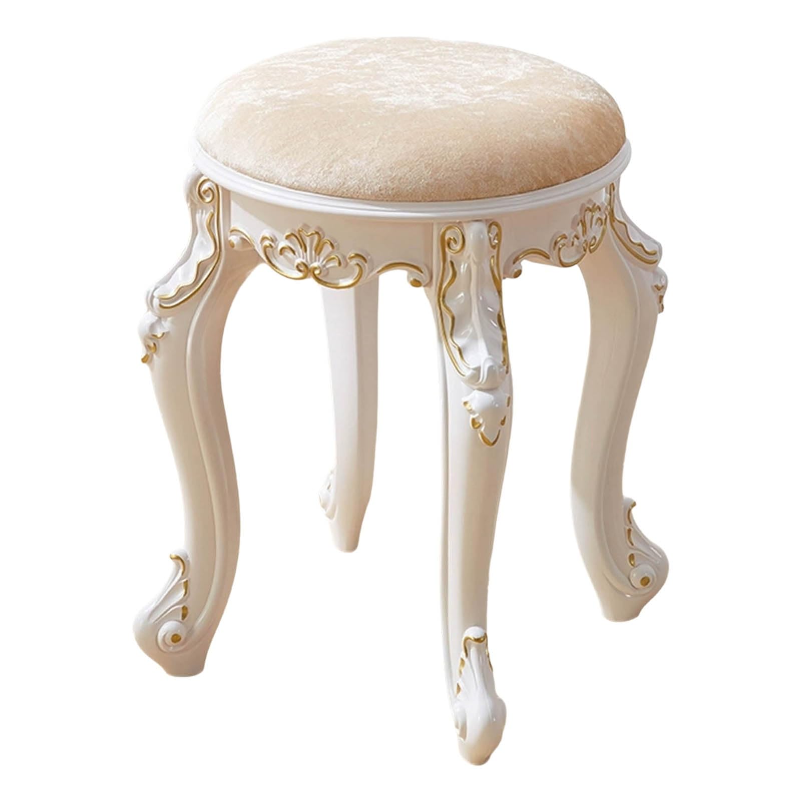 Redondo Taburete Para Tocador Silla De Maquillaje 43cm Altura Del Asiento Taburete Tocador Estilo Escandinavo Vintage Acolchada Silla Comedor Para Espacios Pequeños Salón Dormitorio(Golden color PU le