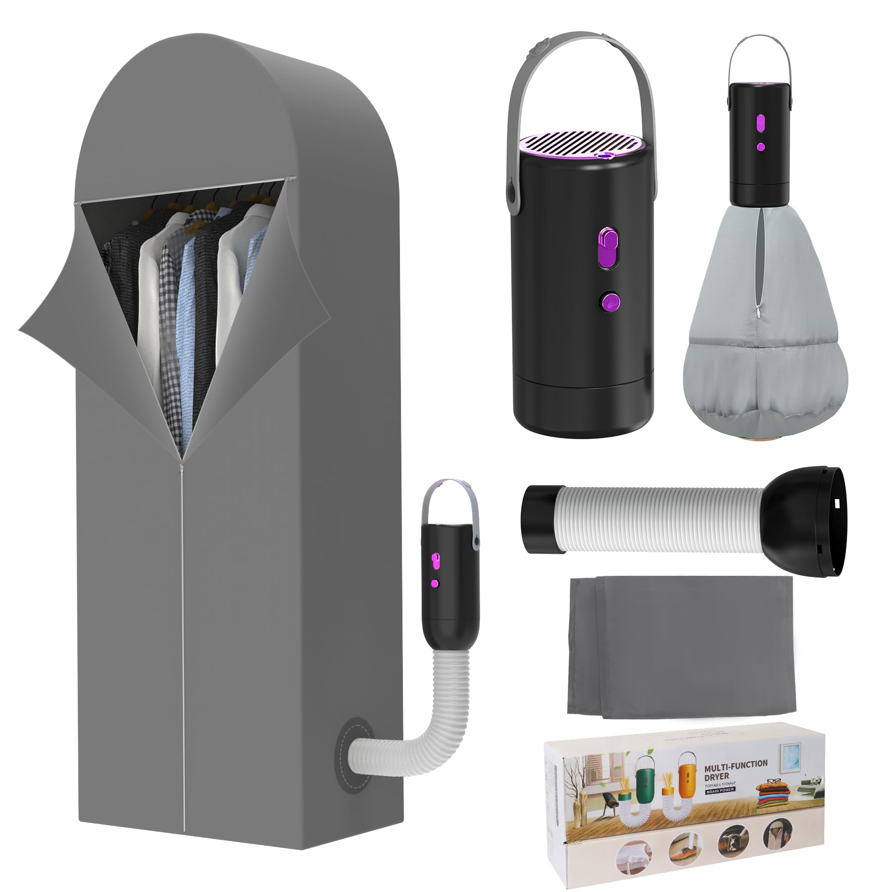 Domivans Portable Clothes Dryer - Compact Dryer for Travel, RV, Apartment, Home Detachable Mini Drying Machine with Fabric Cover for Light Clothes, Underwear (Black)