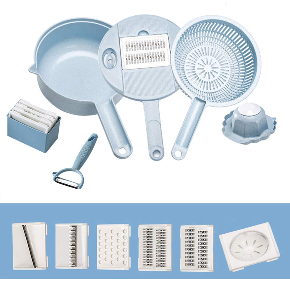 YEFEI Adjustable Vegetable Slicer,12 In 1 Mandoline Slicer Multi-function Food Cutter,Kitchen Multipurpose Julienne Grater With Guard And Egg White Separator, Vegetable Cutter Drain Basket(blue)