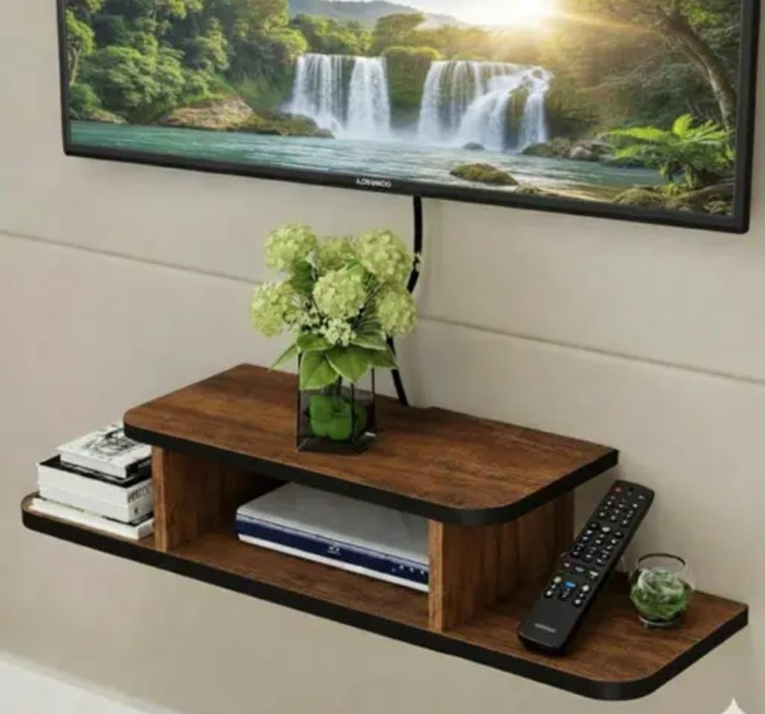 Premium Engineered Wood TV Setup Box Rack | Wall Mounted Floating Shelf for Set Top Box, Remote, Books & Home Entertainment Accessories-image-42