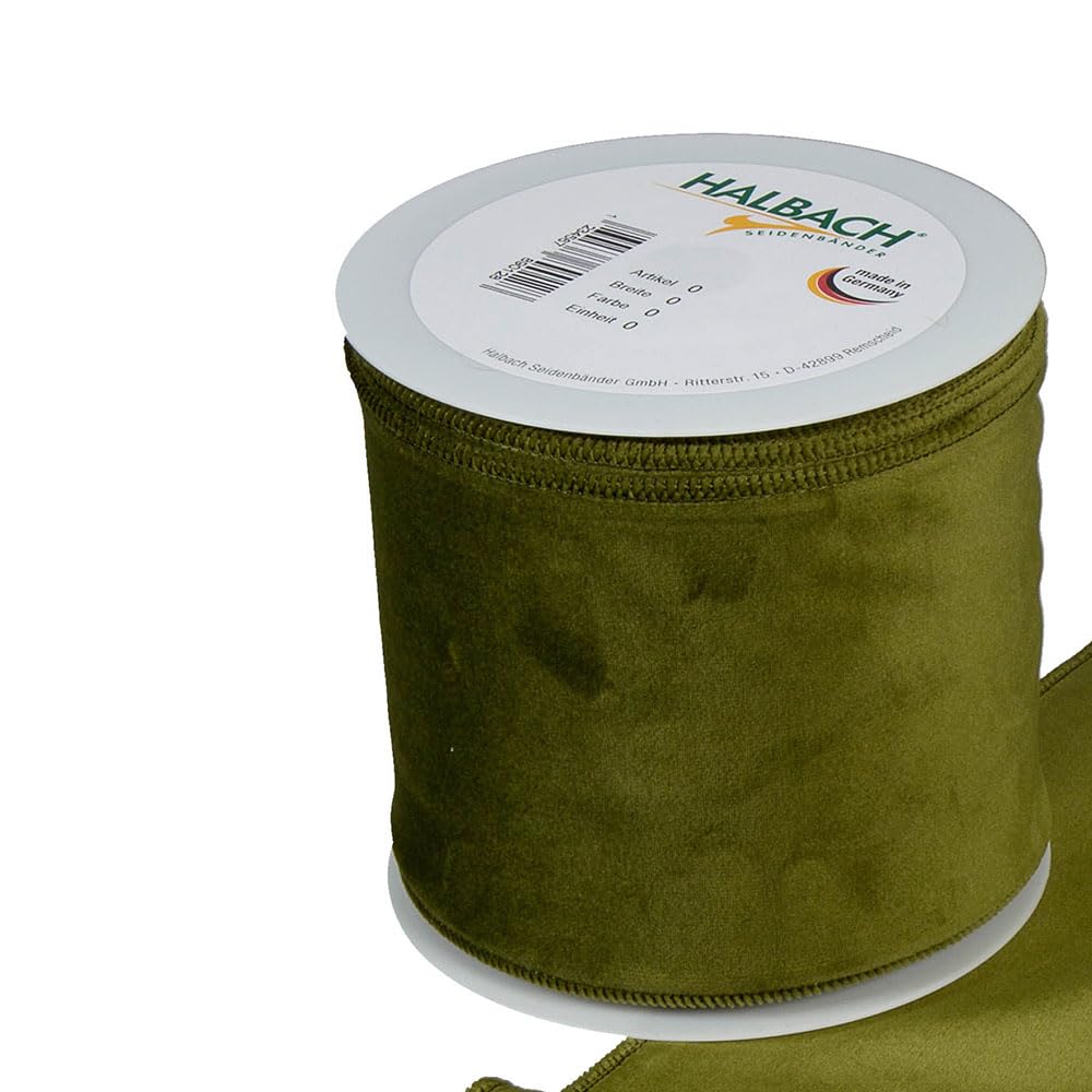 Floristrywarehouse Green Christmas Velvet Fabric Ribbon 100Mm (4") Wide On 8M Roll Wired Edge