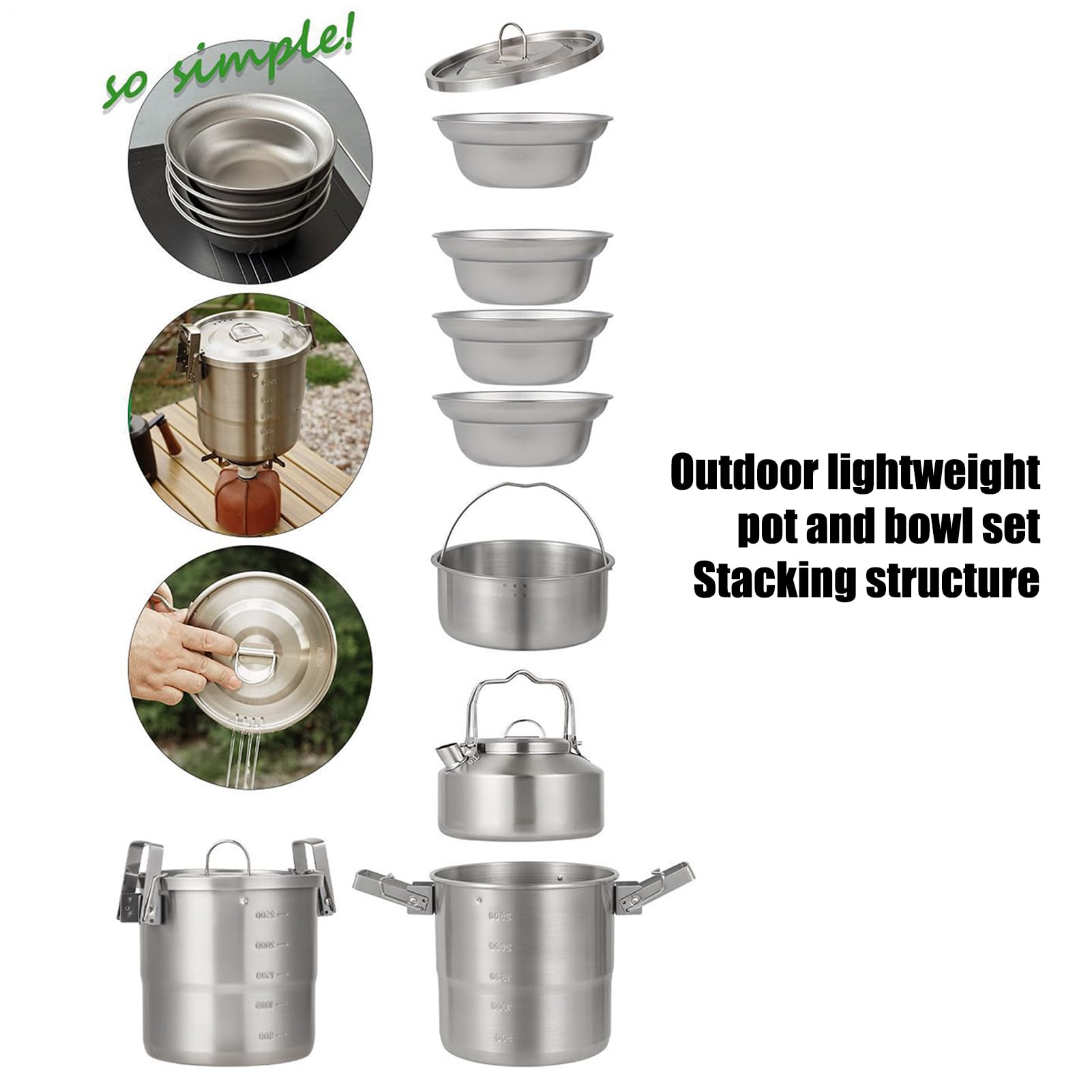 Naczynia kempingowe | Zestaw misek garnkowych | Sprzęt survivalowy na trawnik wędrówki z plecakiem Rodzina podwórko dorośli piknik podróż