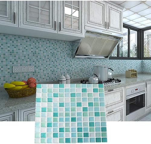 Miniatura 4 de HyFanStr Adhesivos de azulejos de mosaico 3D para despegar y pegar, decoración del hogar para cocina, baño, 9.26 x 9.26 pulgadas (paquete de 4)