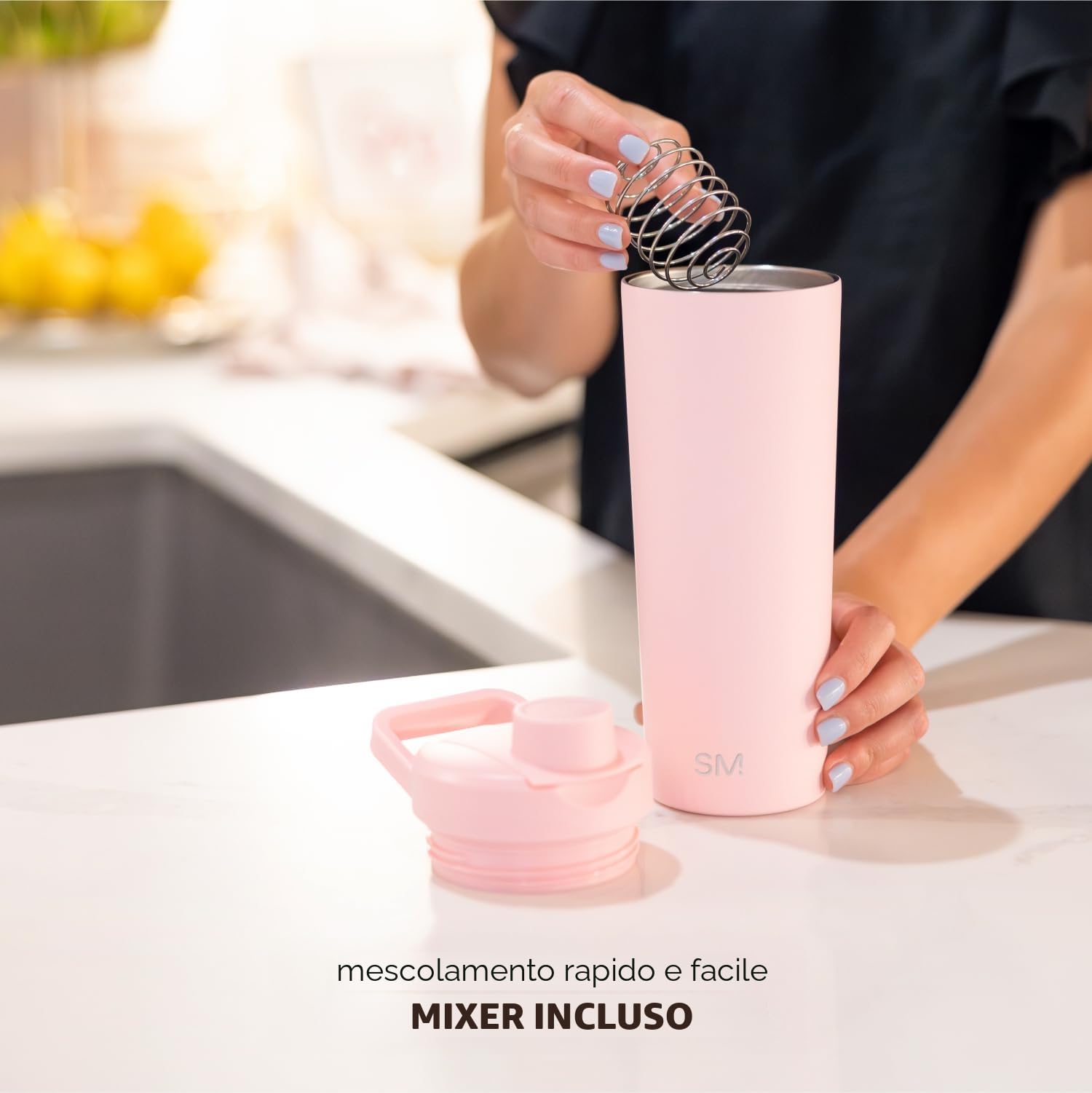 Simple Modern Borraccia Shaker in Acciaio Inossidabile con Pallina | Bicchiere Isolato in Metallo per Mix di Proteine, Frullati e Pre-Workout | Rally | 710ml | Midnight Black