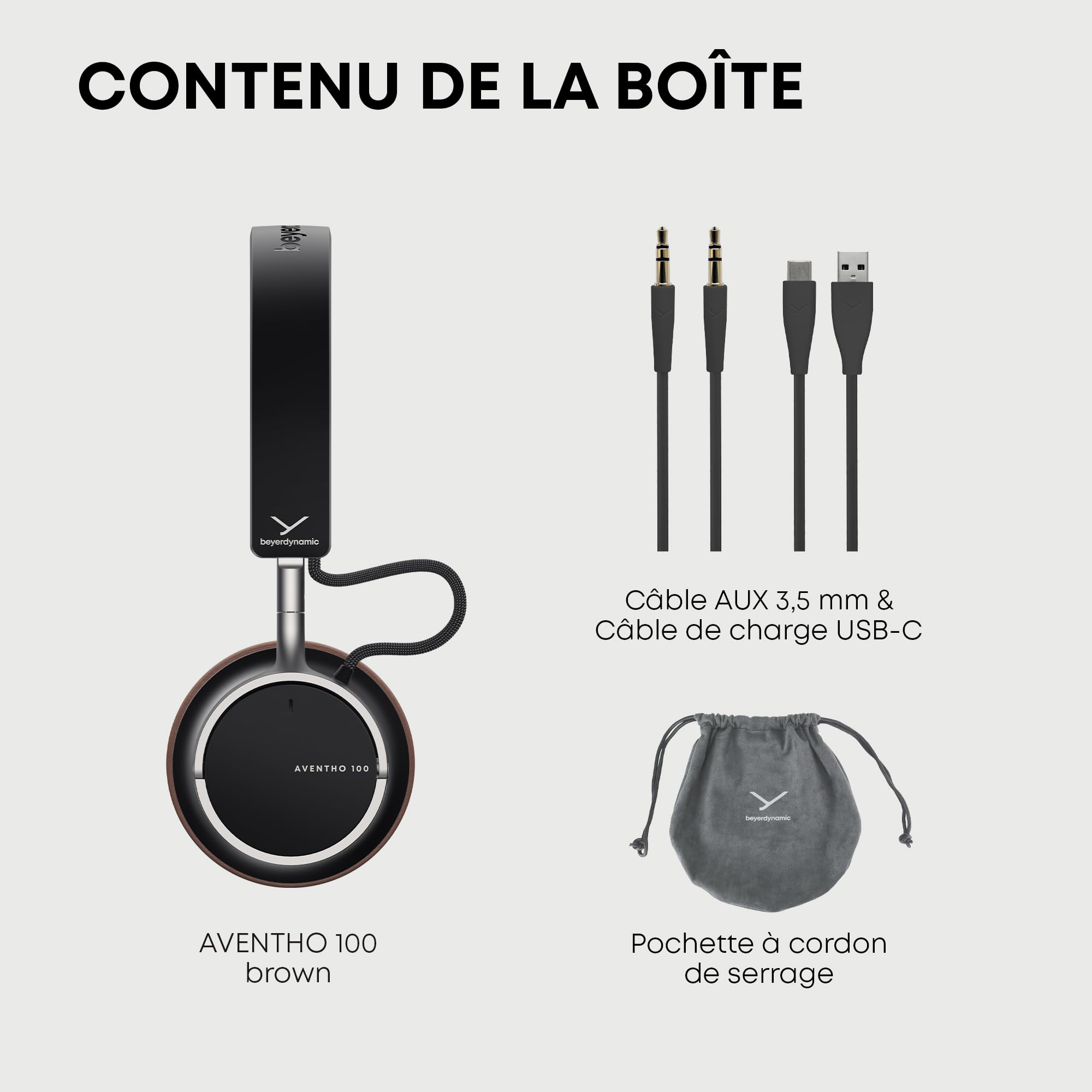 beyerdynamic AVENTHO 100 Casque Supra-auriculaire sans Fil avec ANC, Autonomie de 60 h, Design Pliable, Coussinets d'oreille remplaçables, Marron - Mise à Jour Disponible Via Application