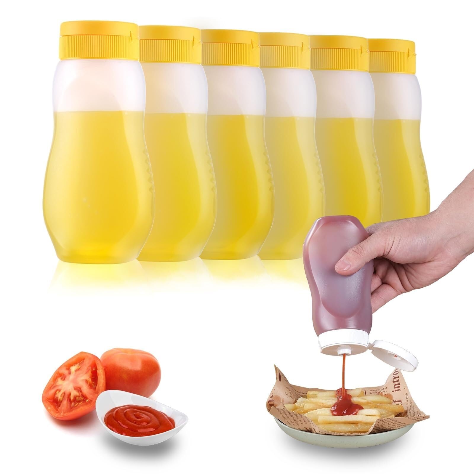 Squeeze Bottle, Bottiglia for Salsa Piccante con Tappo Ribaltabile Contenitore for Condimenti da Campeggio Bottiglia for Salsa Barbecue Confezione da 5 Maionese Olio(300ml)