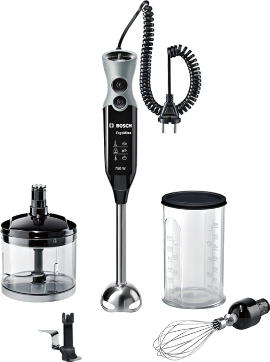 Frullatore mixer a immersione bosch msm67170 ergommixx 750 w 1 litro 50 decibel plastica nero/grigio