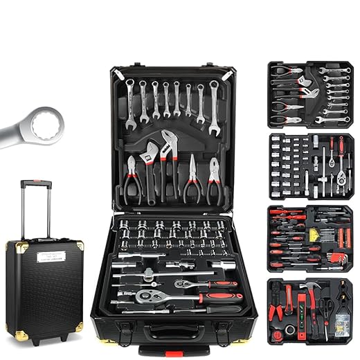 Caixa de Ferramentas, Kit Ferramentas, Maleta de Ferramentas, Caixa de Ferramentas Completa, Kit de Ferramentas, Maleta de Ferramentas Completa, Maleta de Ferramentas 186 Peças com Rodinha