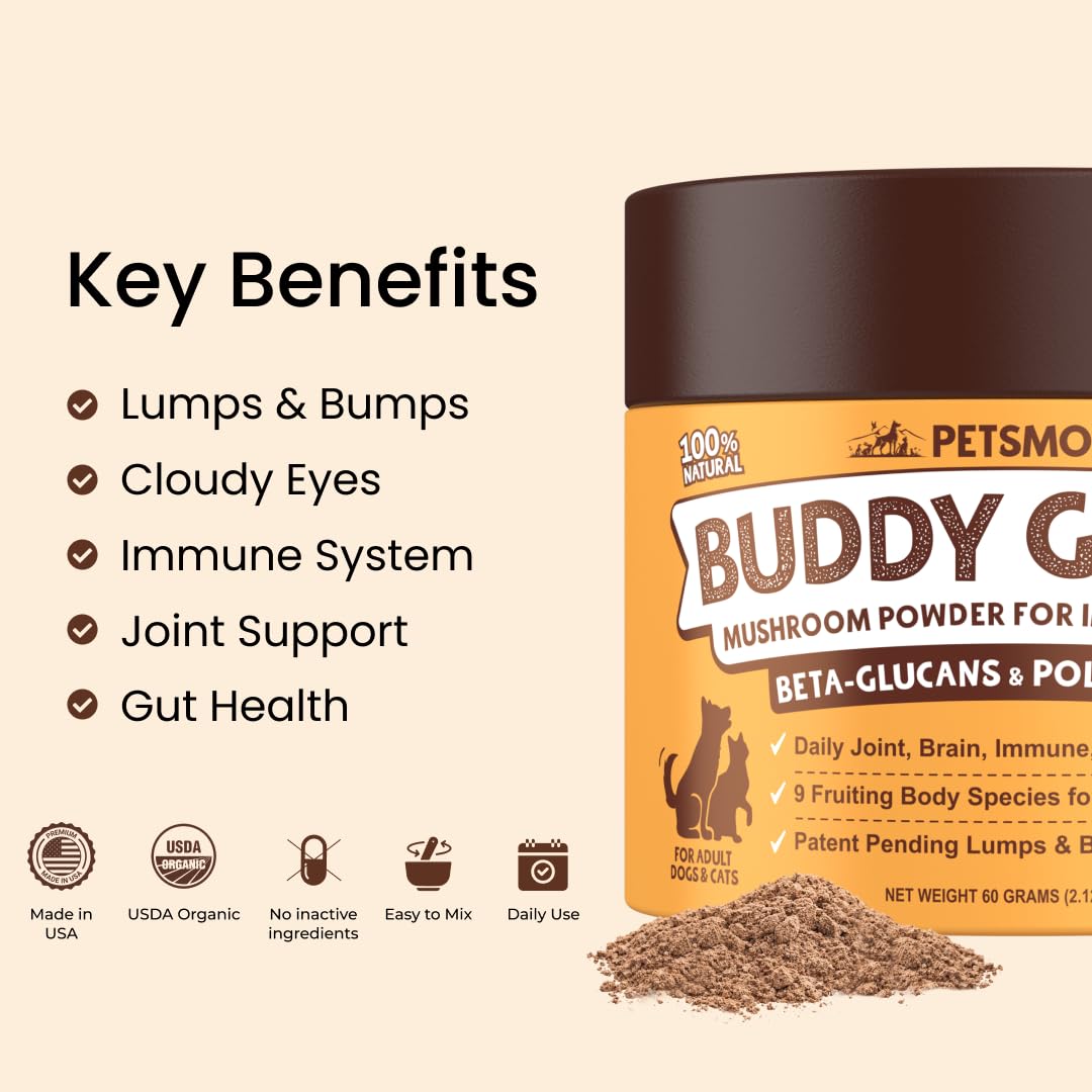 Petsmont Buddy Guard for Lumps and Bumps, Lipoma for Dogs & Cats, Patent Pending Organic 9 Mushroom Powder Blend Natural Dog Probiotic & Immune Support Chaga, Reishi, Lion's Mane, Turkey Tail Mushroom — Amazon image 2