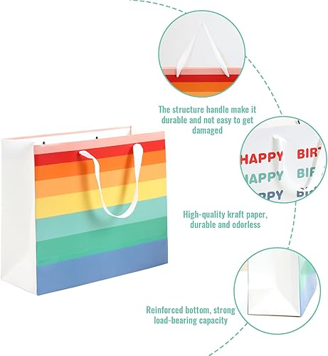 Miniatura 3 de Moretoes Paquete de 2 bolsas de regalo de cumpleaños a juego con papel de seda y tarjetas, bonitas bolsas de regalo de arcoíris para hombres y