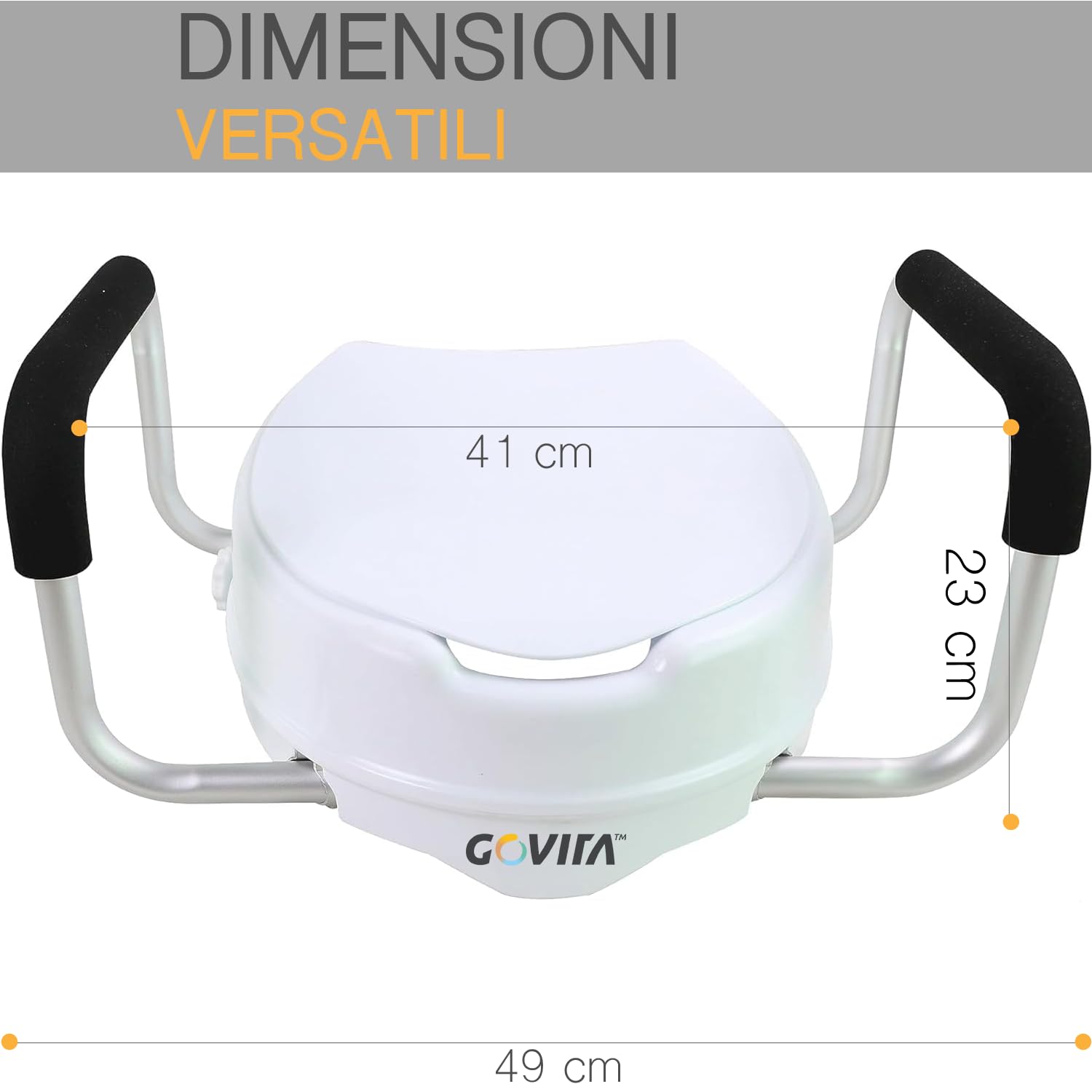 GOVITA - Rialzo WC per Anziani con Braccioli e Coperchio – Alzawater Universale per Disabili e Protesi Anca, Sedile WC Rialzato Bianco (10 cm)