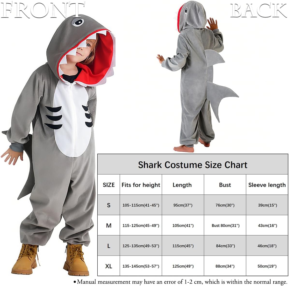 Kids Onesie Pajama Costume, Plush Animal Sleepwear for Boys Girls, Perfect for Halloween Cosplay & Christmas Outfit - Image 2