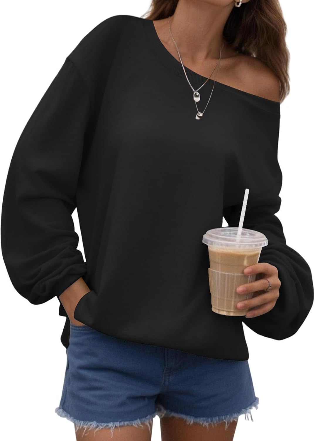Womens Off the Shoulder Sweatshirt Long Sleeve Loose Pullover Tops Oversized Sweatshirts Trendy Spring Outfits