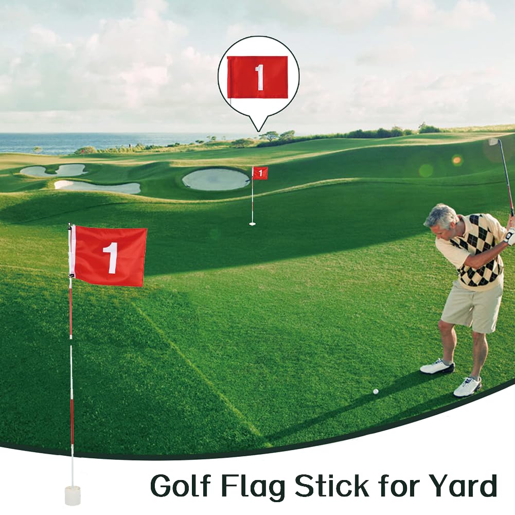 Mini Drapeaux de Golf pour Putting Green, Trou de Tasse et Drapeau pour Terrain de Golf, Accessoires de mât Amovibles Portables avec kit combiné Rouge, idée Cadeau
