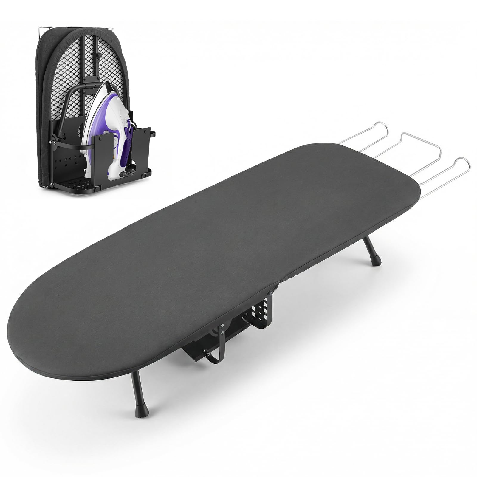 Asse da stiro pieghevole da 81 x 30 cm, compatto e salvaspazio, con struttura in acciaio e rivestimento in cotone, con ripiano da stiro e piedini antiscivolo, ideale per piccoli appartamenti, viaggi e