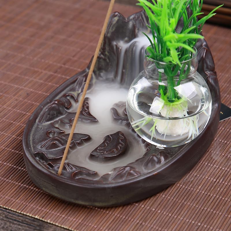 OGOODLE インセンスバーナー 逆流 インセンスコーン 香炉 小さなガラスシリンダー香炉 クリエイティブホームデコレーション 滝