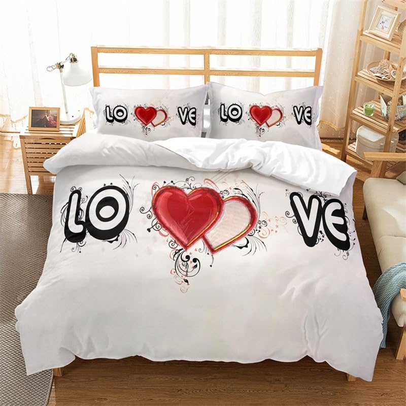 Housse de couette 200x200 moderne motif amour noir et blanc pour lit 2 personnes
