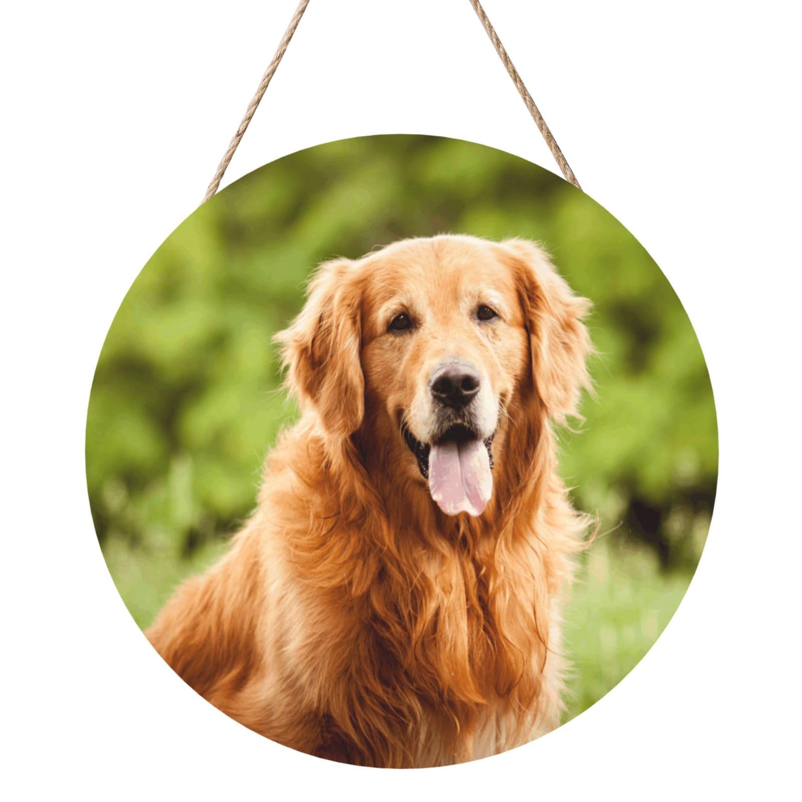 InOmak Golden Retriever Dog, Round Wood Panel Painting 12 in, Wall Hanging Painting For Home