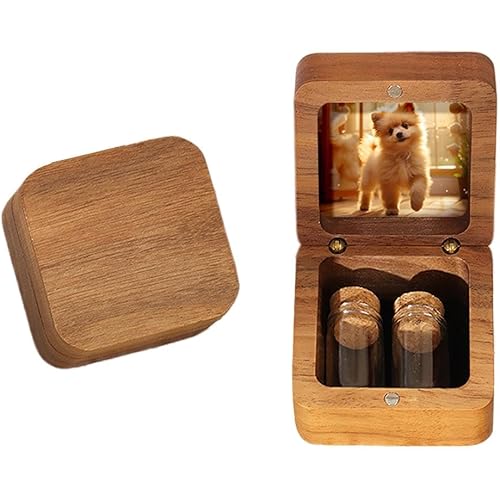 Pet Memorial Keepsake Box with 2 Clear Glass Jars, Mini Urns for Ashes Cremation Holder, Pet Fur Sympathy Gifts Small Glass Urn Ashes Keepsake Pet Fur Sympathy Gifts for Loss Pets Dog Cat