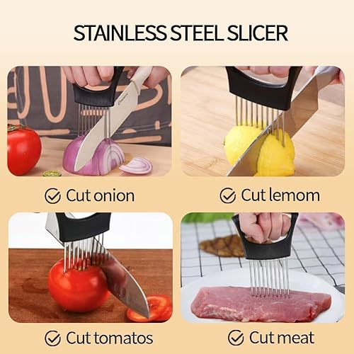 Miniatura 3 de Soporte de cebolla para rebanar, soporte de rebanada de cebolla de acero inoxidable, cortador de verduras, cortador de verduras, asistente de