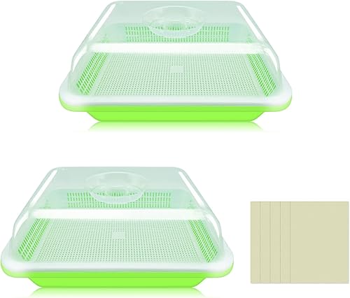 Miniatura 8 de Paquete de 2 bandejas de germinación de semillas verdes, bandeja de germinación de cultivo sin tierra, bandeja de guardería sin BPA con tapas de