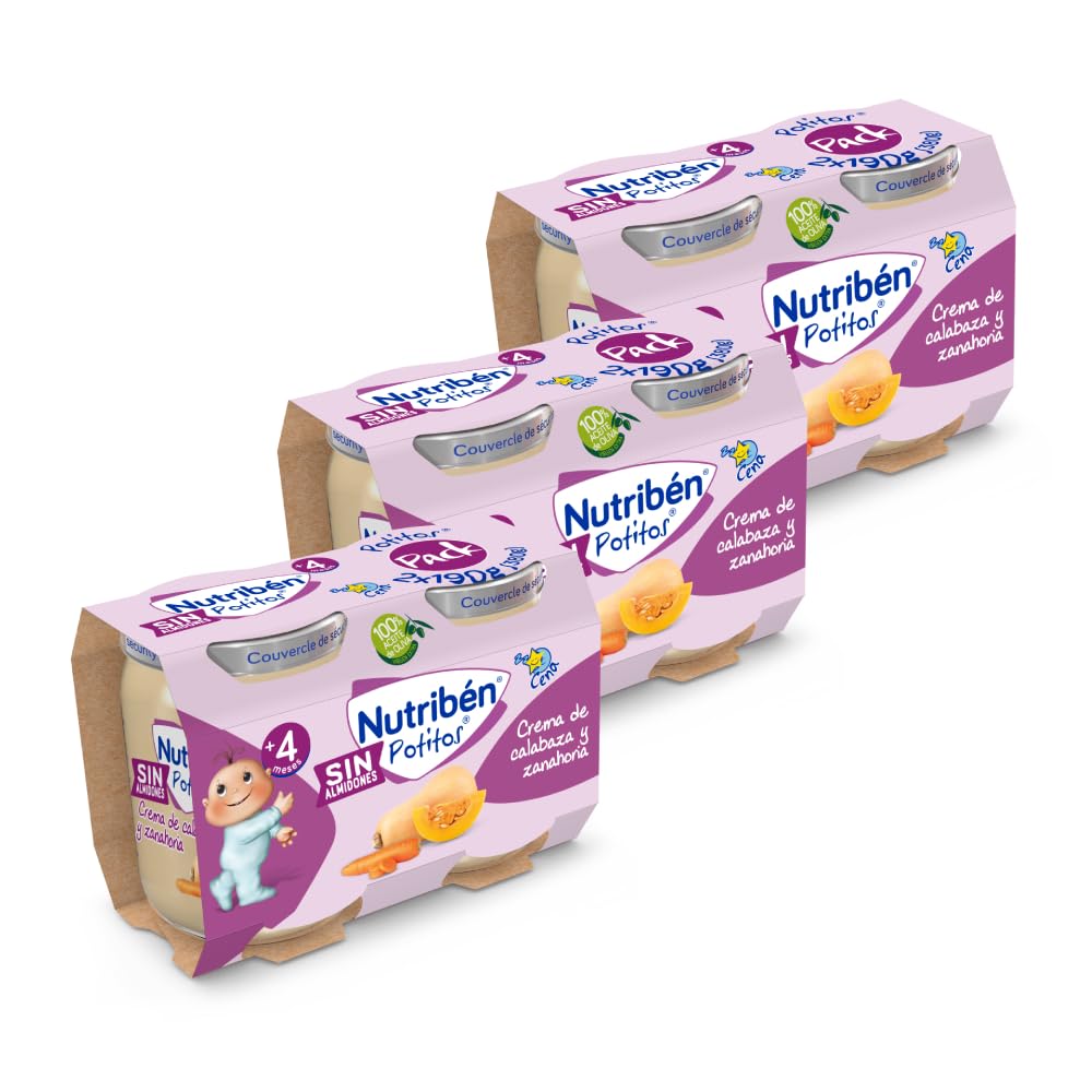 Nutribén Potitos Crema de Calabaza y Zanahoria 190g 6 uds 1140g Bebés 4 Meses Sin Gluten