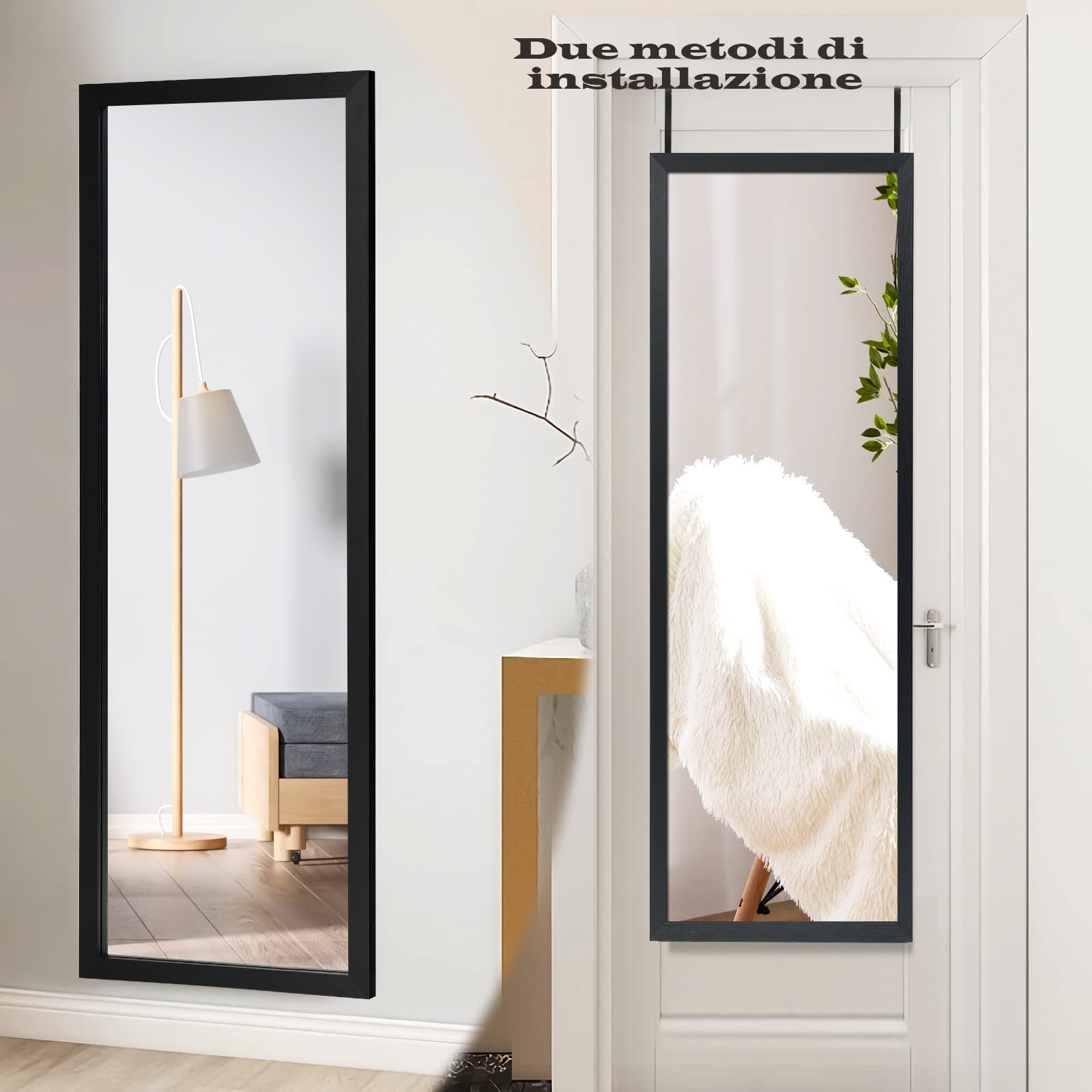 RELAX4LIFE Specchio Sospeso Rettangolare, Appendere alla Porta o alla Parete, Antideflagrante, a Figura Intera, per Ingresso, Bagno, Camera da Letto, 120x37x1,6 cm (Nero)