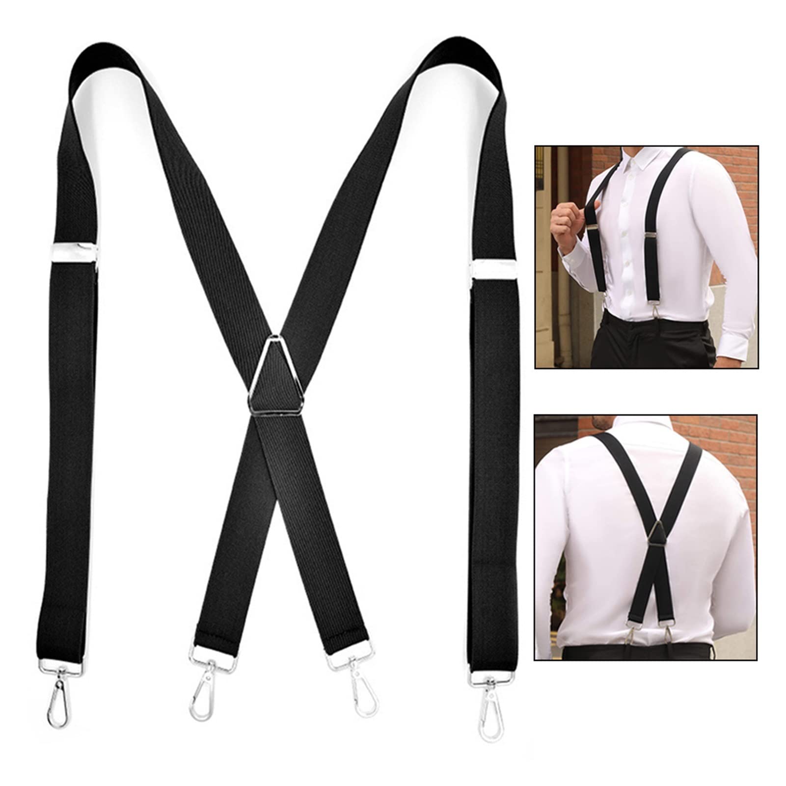 ZZSRJ Camisa for Hombres TITURAS DE Trabajo Negro DE Negro 4 Snap Hooks Snap Duty Hesphing en Forma de X de 3,5 cm de Ancho Pantalones elásticos Ajustables Tirantes (Color : K)