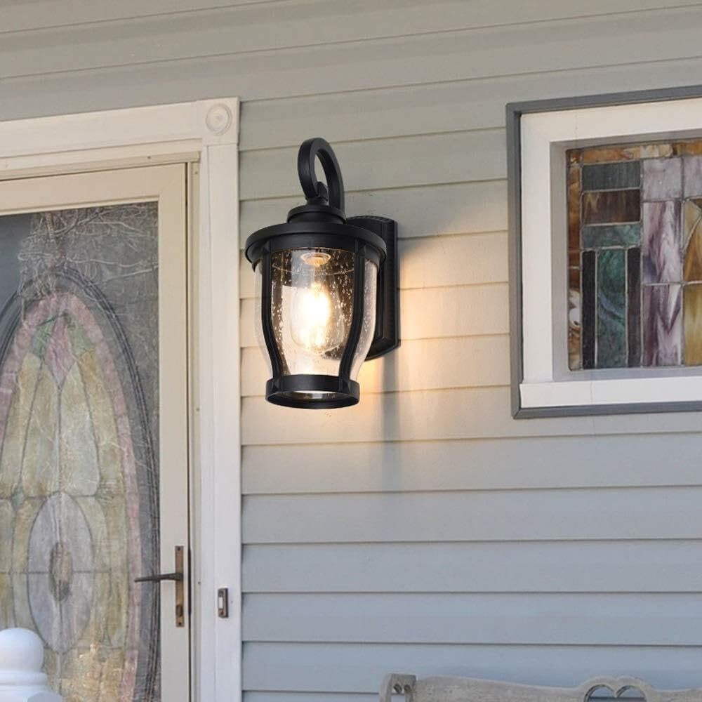 Lampa Ogrodowa,Lampy Kinkiet Zewnętrzny Aluminiowy Z Przezroczystym Szklanym Mocowaniem Ściennym, Czarny, Wodoodporny, E27, Latarnia Do Ogrodu, Balkonu I Ganku Oprawa Ogrodowa