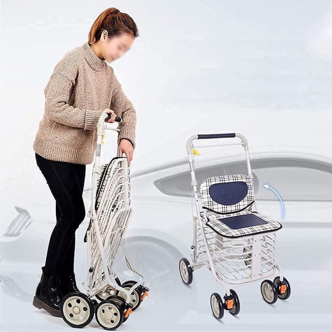 Wózek Wózek na zakupy Wózek na zakupy spożywcze Samobieżny wózek na zakupy dla osób starszych Olding Walker Z poręczą koła Chodziki z regulacją wysokości Składany wózek na zakupy