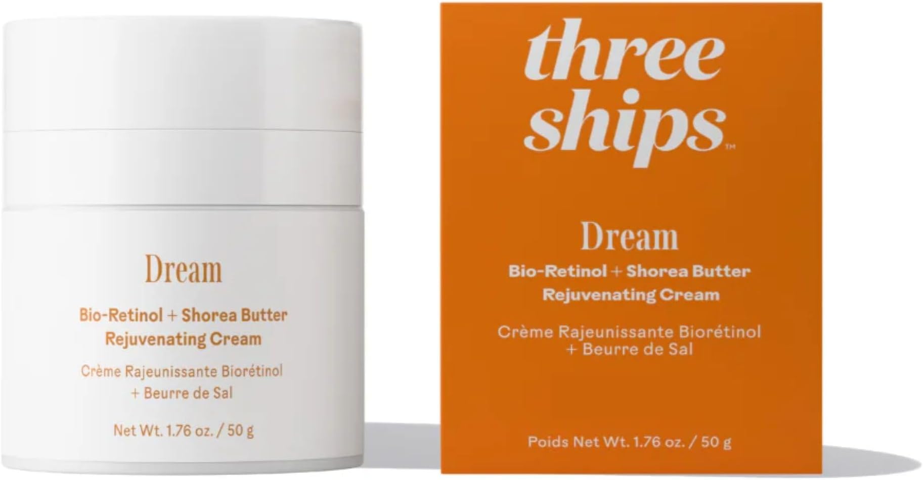 - Three Ships - Dream Bio-Retinol + Shorea Butter Rejuvenating Cream | Helps Even Skin Tone, Hydrate, Smooth | Cruelty-Free, Vegan, Paraben-Free, Sensitive Skin Safe (1.76 oz | 50 g)