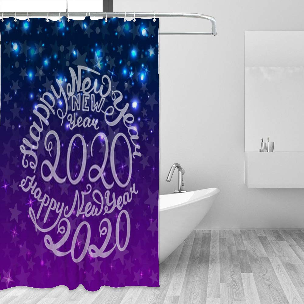 Rideau de douche imperméable Happy New Year 2020 en tissu polyester 180x180 cm