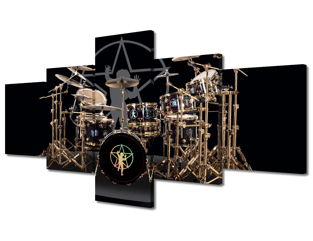 Music Bar Deocr Drum Wall Art Picture, Rock Roll Musical Equipment on Stage Cool Drum Set Painting on Canvas